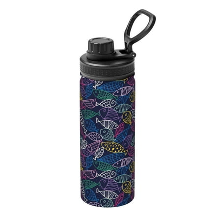 

Goofa Cute Line Fish Print 18oz Sports Insulated Kettle With Straw Water Bottle Sports Water Bottle For Running Hiking Cycling Climbing Mans Womans