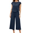 thumbnail image 1 of ICHUANYI Liquidación 2 piezas moda mujer cuello redondo sólido manga corta Top + pantalones de bolsillo sueltos traje ICHUANYI WER202308251621, 1 of 7