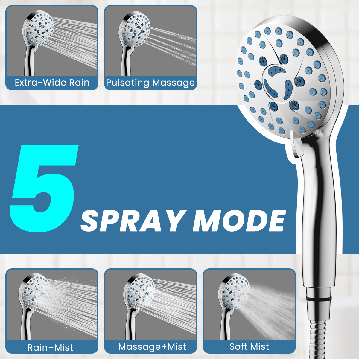 Cshidworld 5-Function High Pressure Handheld Shower Head, Chrome photo 2