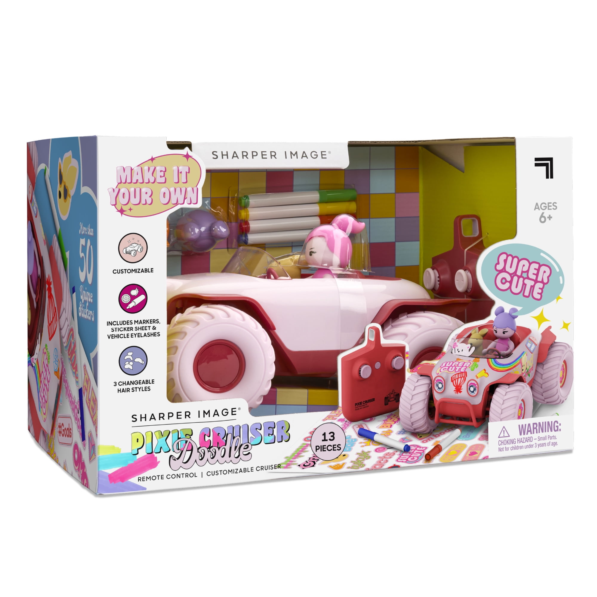 Sharper Image® Pixie Cruiser Doodle, Customizable RC Car with Markers, Stickers & Accessories, 13-piece, Age 6+