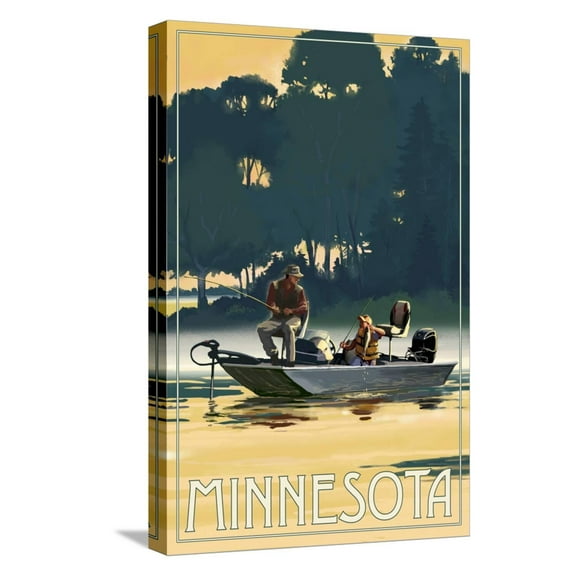 Art.com Minnesota - Fishermen in Boat Stretched Canvas Print Wall Art by Lantern Press, 12" x 18"