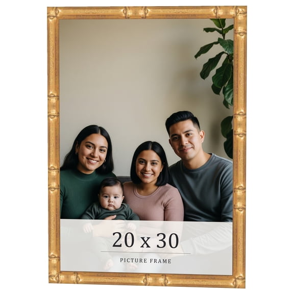 20x30 Frame Gold Bamboo Solid Wood Picture Frame | 0.75 Inch Moulding Width | Interior Frame Depth