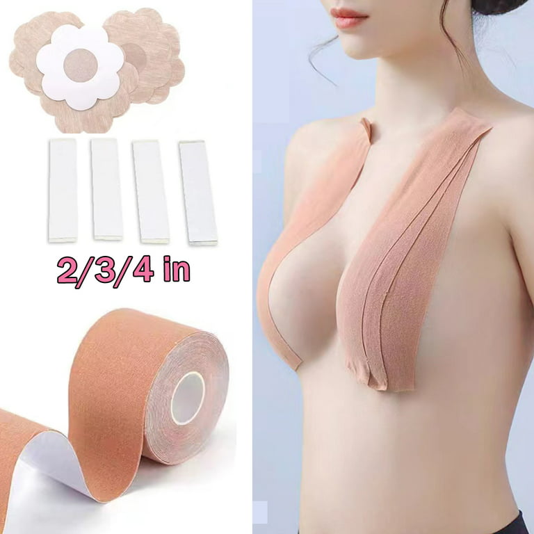 Body Tape for Breast Lift with Satin Breast Petals,Silicone Nipple  Stickers,Double Side Tape Invisible Adhesive Bra | A-E Cups | Waterproof