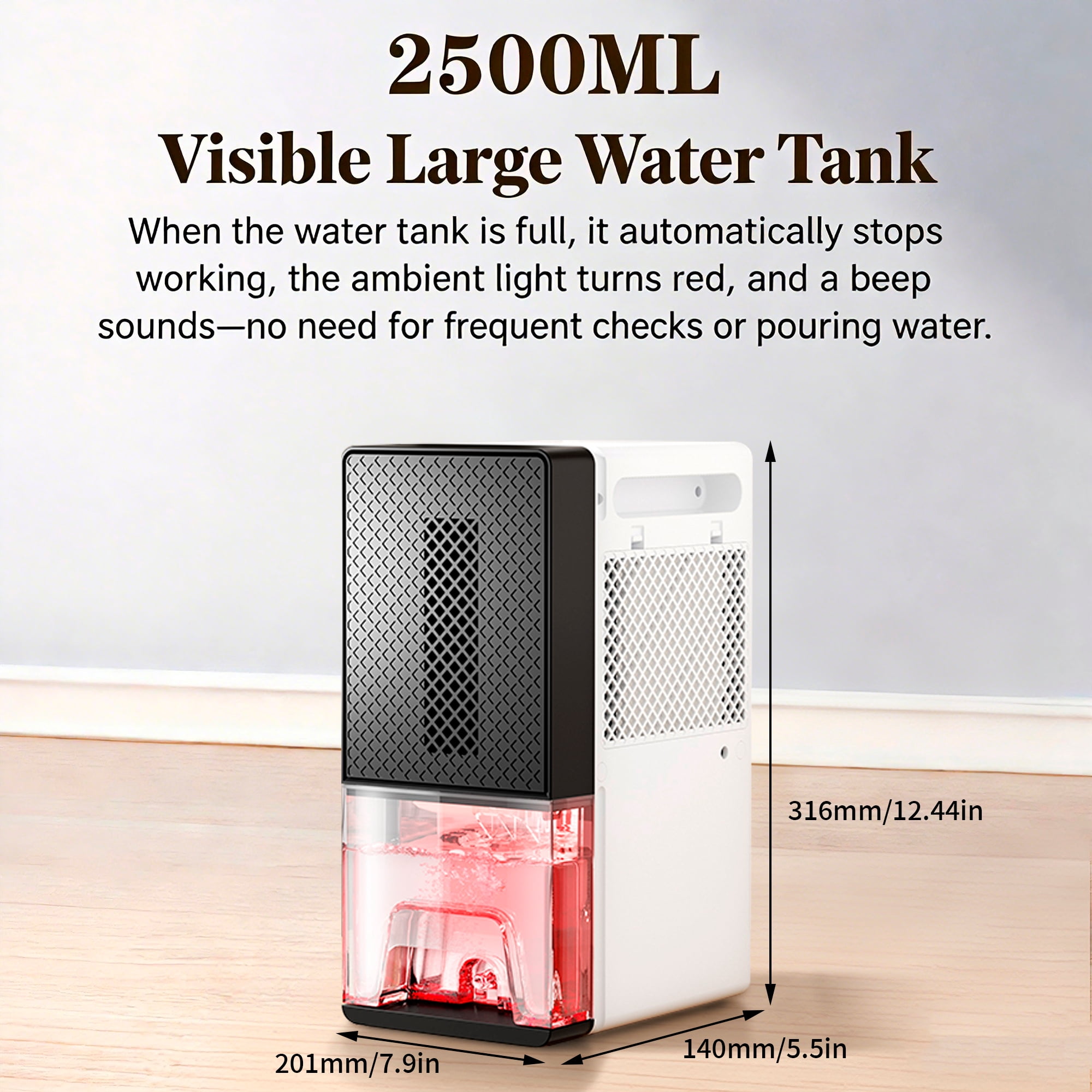 Ouxumoll Dehumidifier, Dehumidifiers for Home, Dehumidifier for Home 1000 Sq.Ft, Quiet with Auto Shut Off, Timer, 7 Ambient Lights, Black&White