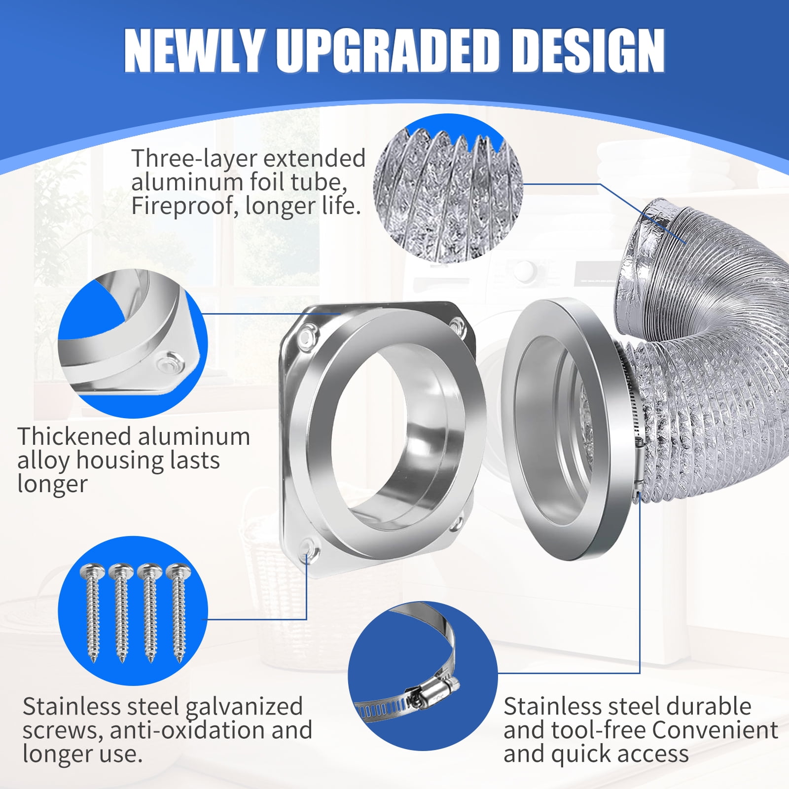 Magnetic Dryer Vent Coupling Kit-DV180 Airtight Seal Dryer Vent Connector Kit, Quick Connect/Disconnect with 4" x 3.3ft Duct & 2 Clamps, Easy to Clean & Install Connector for Dryer Venting