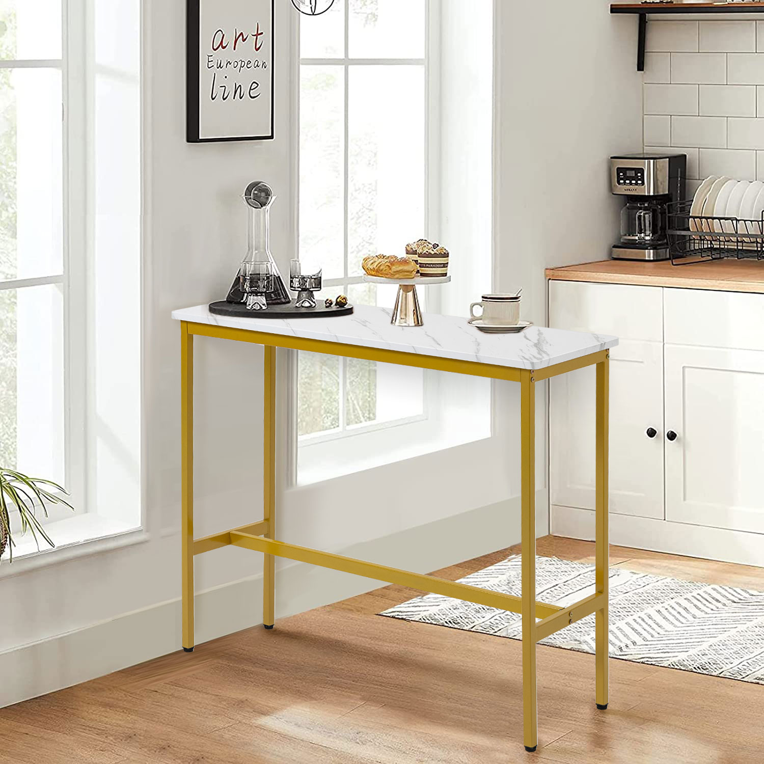 44.5" Bar Table, Pub Table, Narrow Rectangular Dining Table, Kitchen Counter Table, High Top Mdf Table, Sofa Table with Sturdy Metal Legs