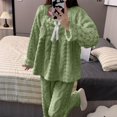 thumbnail image 5 of UAMVSH Womens Fluffy Pajamas Set Fleece Warm Long Sleeve Sleepwear Casual Cute Bow Tie Pajama Top and Pants Set Winter Clothes, 5 of 7