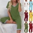 thumbnail image 4 of Plus Size Pajamas: Syphorium Womens Plus Size Pajamas, Short Sleeve Sleepwear Top with Capri Pants with Pockets, 4 of 7