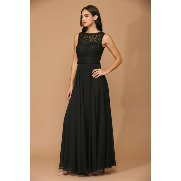 Women's Eva USA 3299 Long Sleeveless Bridesmaids Lace Chiffon Dress Black XL