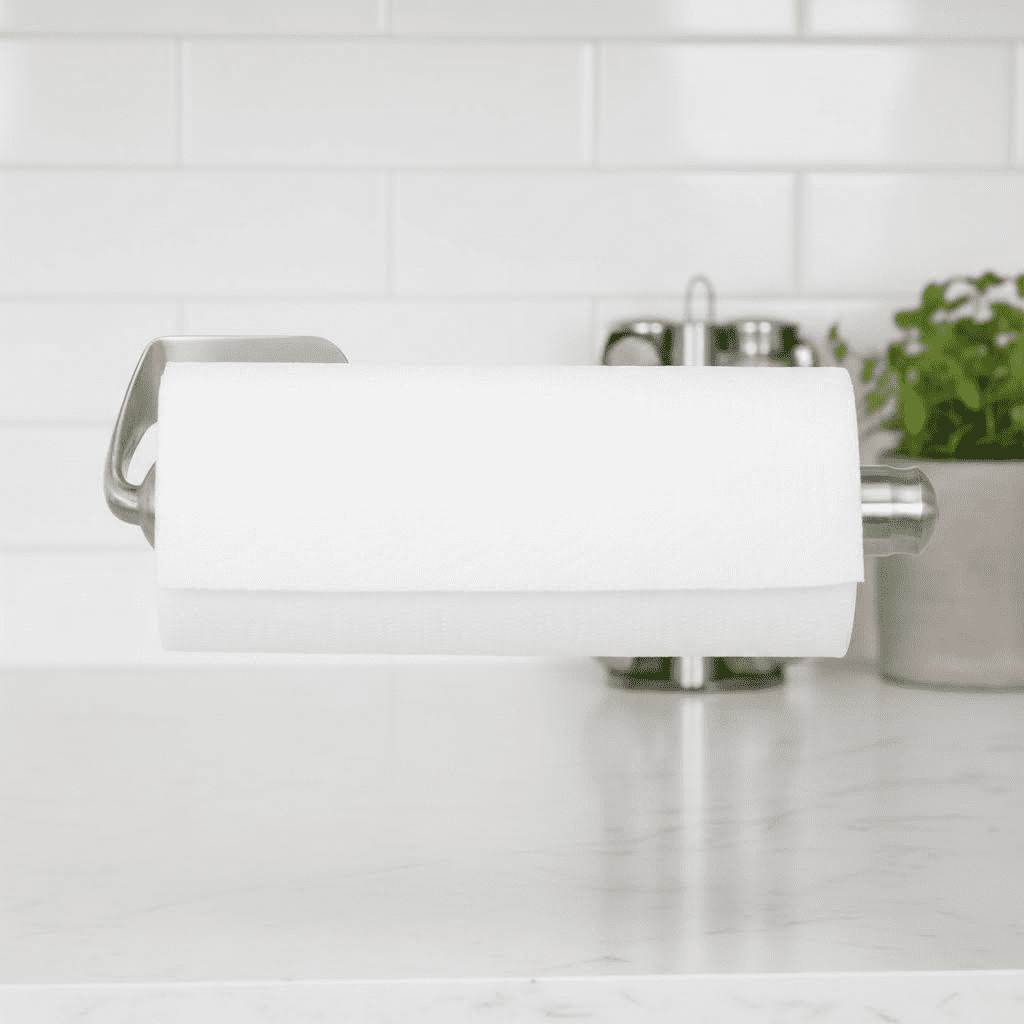 Wall Mount Paper Towel Holder for One-Handed Use, Patented Design with Rounded Finial, 14-Inch Brushed Silver Metal Finish for Kitchen or Bathroom