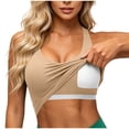 thumbnail image 3 of yoeyez Womens Workout Tank Tops with Built-in Shelf Bra Crew Neck Racerback Ribbed Cami Seamless Slim Fitted Yoga Tanks for Athletic, Gym, Running Beige,L, 3 of 7