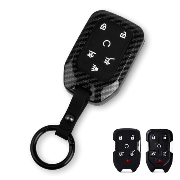 Xotic Tech Key Fob Cover Carbon Fiber Texture Key Shell Silicone Case Holder w/Keychain Compatible with Chevy Chevrolet Suburban Tahoe or GMC Terrain Yukon/XL Terrain Smart Remote Keyless Key(Black)
