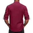 thumbnail image 5 of IAJDKMEK Men's Long Sleeve Henley Shirts - Retro Lace-Up Pullover Tee for Men with V-Neck and Breathable Linen Blend for Renaissance Costume Wear,Wine S, 5 of 8