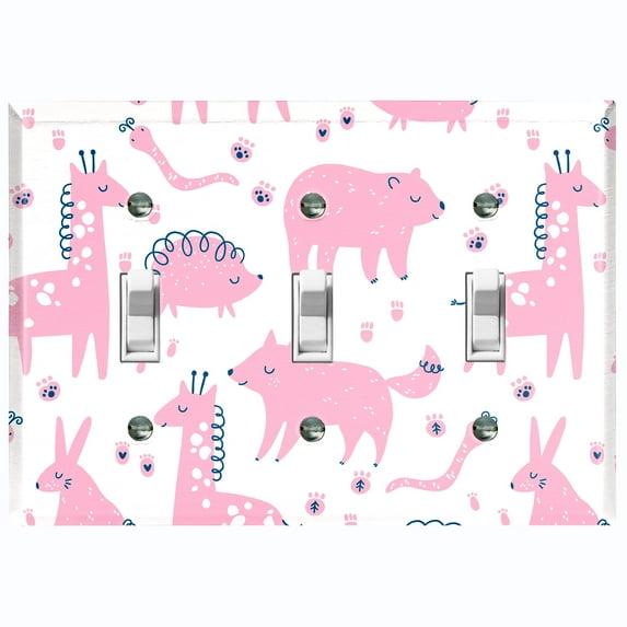 Metal Light Switch Plate Cover Cute Nature Wild Animals Pink ZOO003