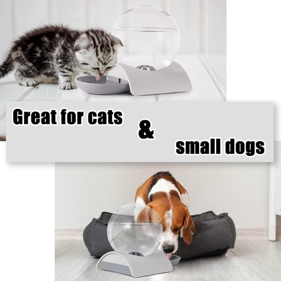 2.8L Automatic Gravity Pet Water Dispenser for Cats Dogs Rabbits, BPA-Free Detachable Spherical Feeder with Non-Slip Base, Grey