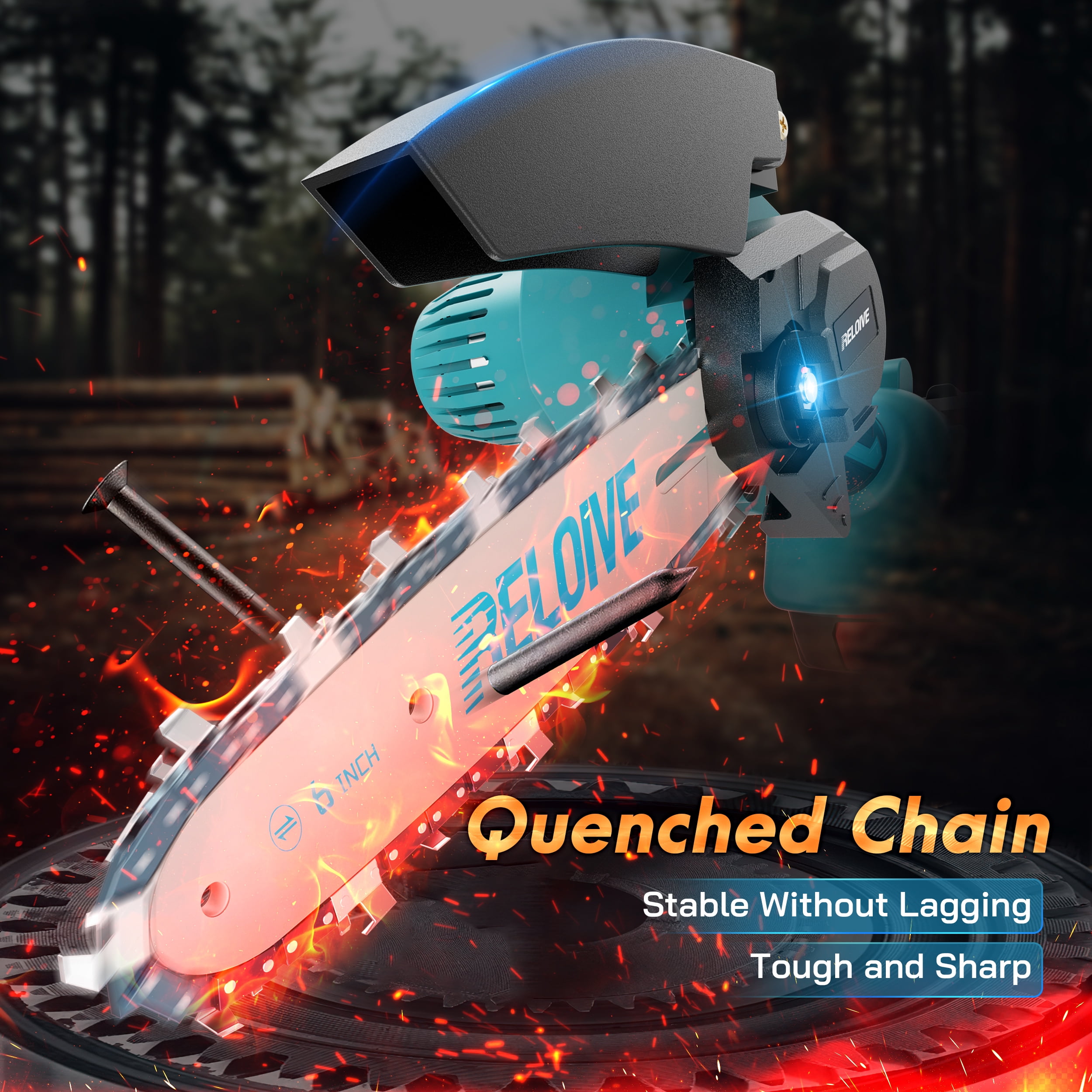 RELOIVE 6 in Mini Chainsaw with 2PCS 2.0 Ah Batteries 3 Chains,Cordless Small Handheld Chain Saw for Wood Cutting Tree Trimming