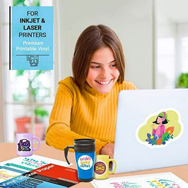 JOYEZA Premium Printable Vinyl Sticker Paper for Inkjet Printer - 25 Sheets  Glossy White Waterproof, Dries Quickly Vivid Colors, Holds Ink well -  Inkjet & Laser Printer - Yahoo Shopping