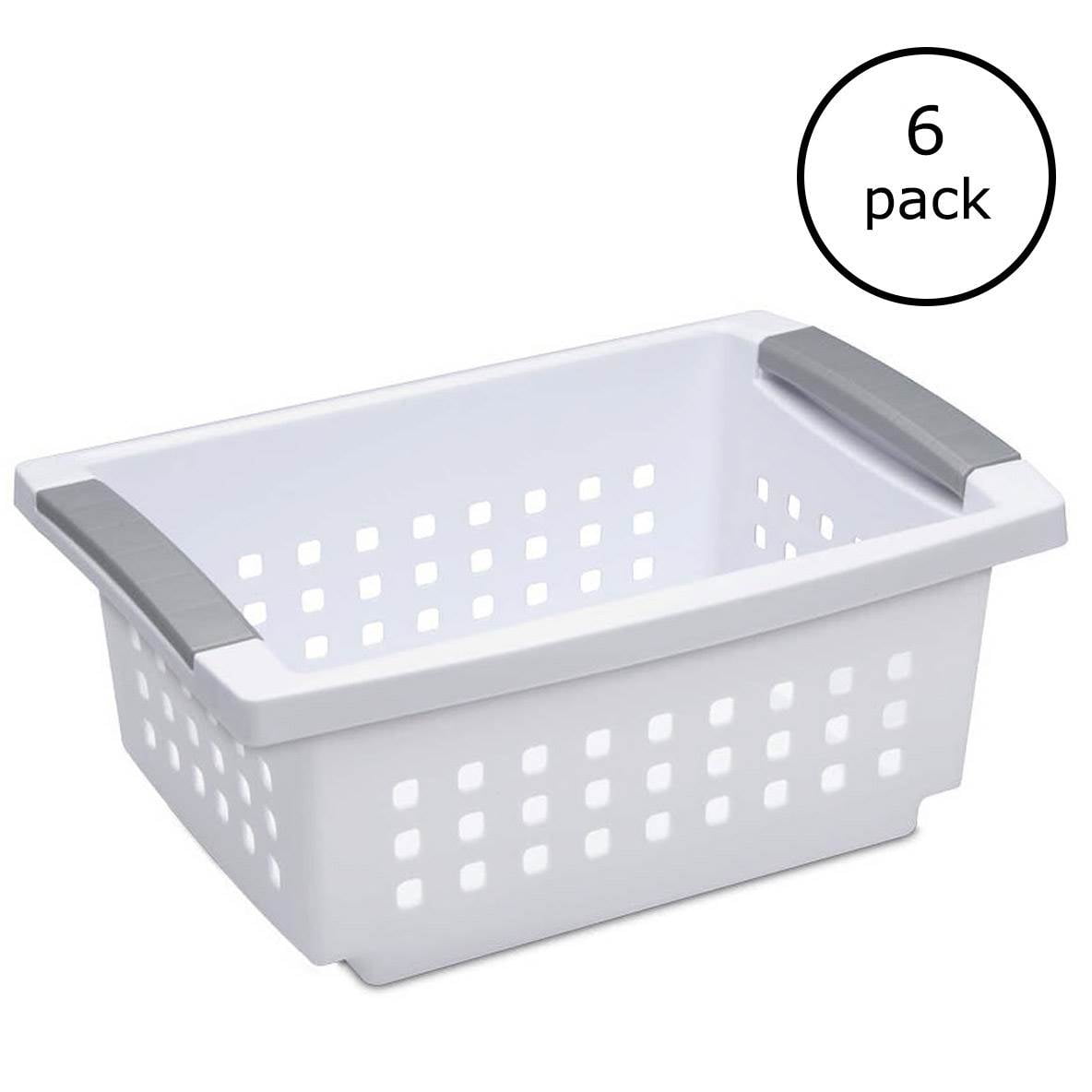 Sterilite 16608006 Small White Stacking Basket with Titanium Accents, 6