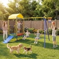 thumbnail image 2 of Gymax 5-in-1 Kids Swing Set w/Trampoline Roof 2 Belt Swings Slide Ladder for Children, 2 of 10