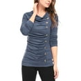 thumbnail image 6 of Allegra K Women's Cowl Neck Buttons Decor Long Sleeves Ruched Blouse, 6 of 7