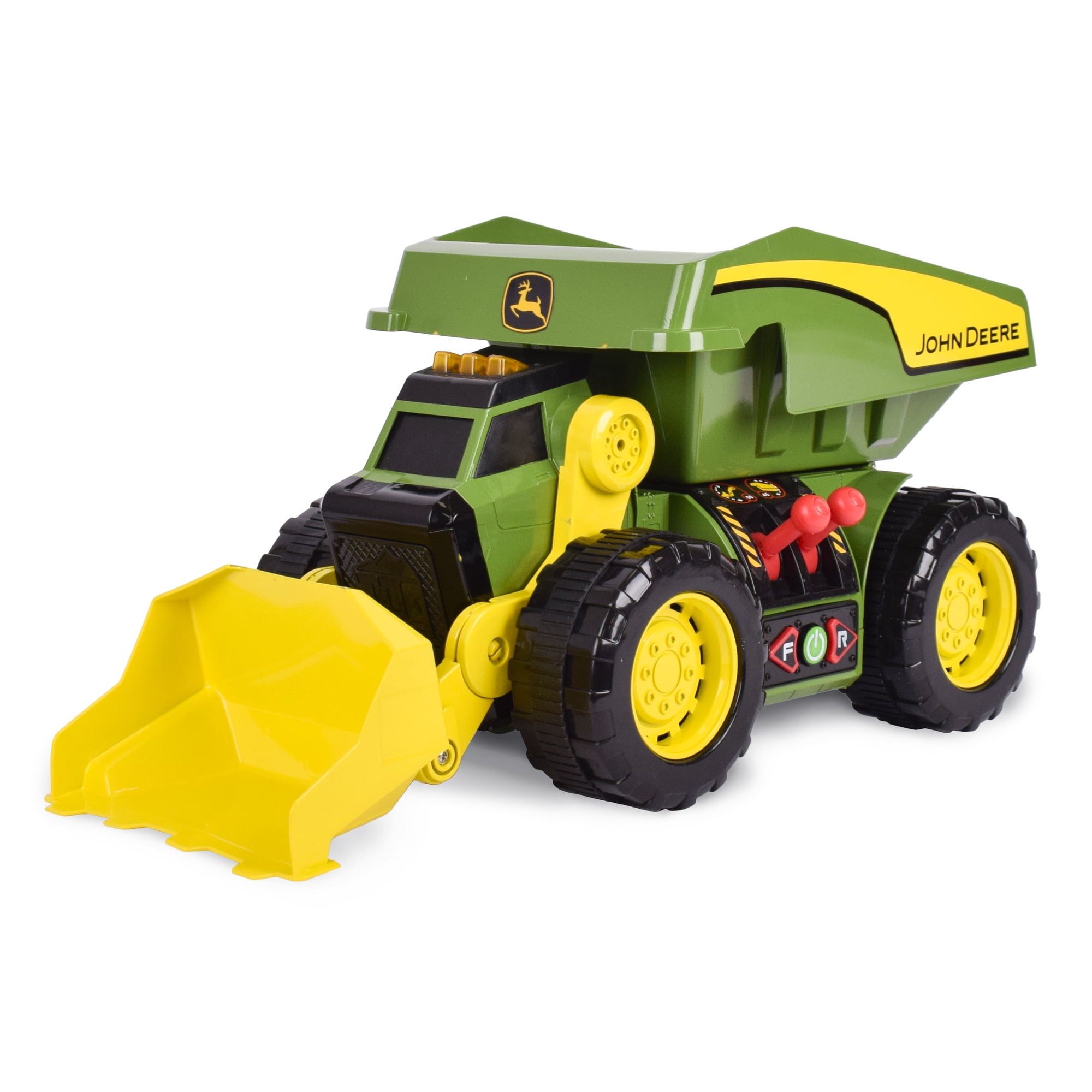 John Deere, 18" 2-N-1 Dig Rig Toy Dump Truck and Front Loader with Lights and Sound, Children Ages 3 and up