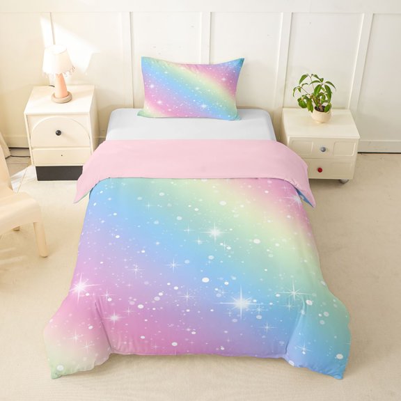 Homewish Ombre Blings Print Twin Duvet Cover for Girls, Cute Rainbow Twin Bedding, Pink Reversible, 2pcs 1 Duvet Cover and 1 Pillowcase
