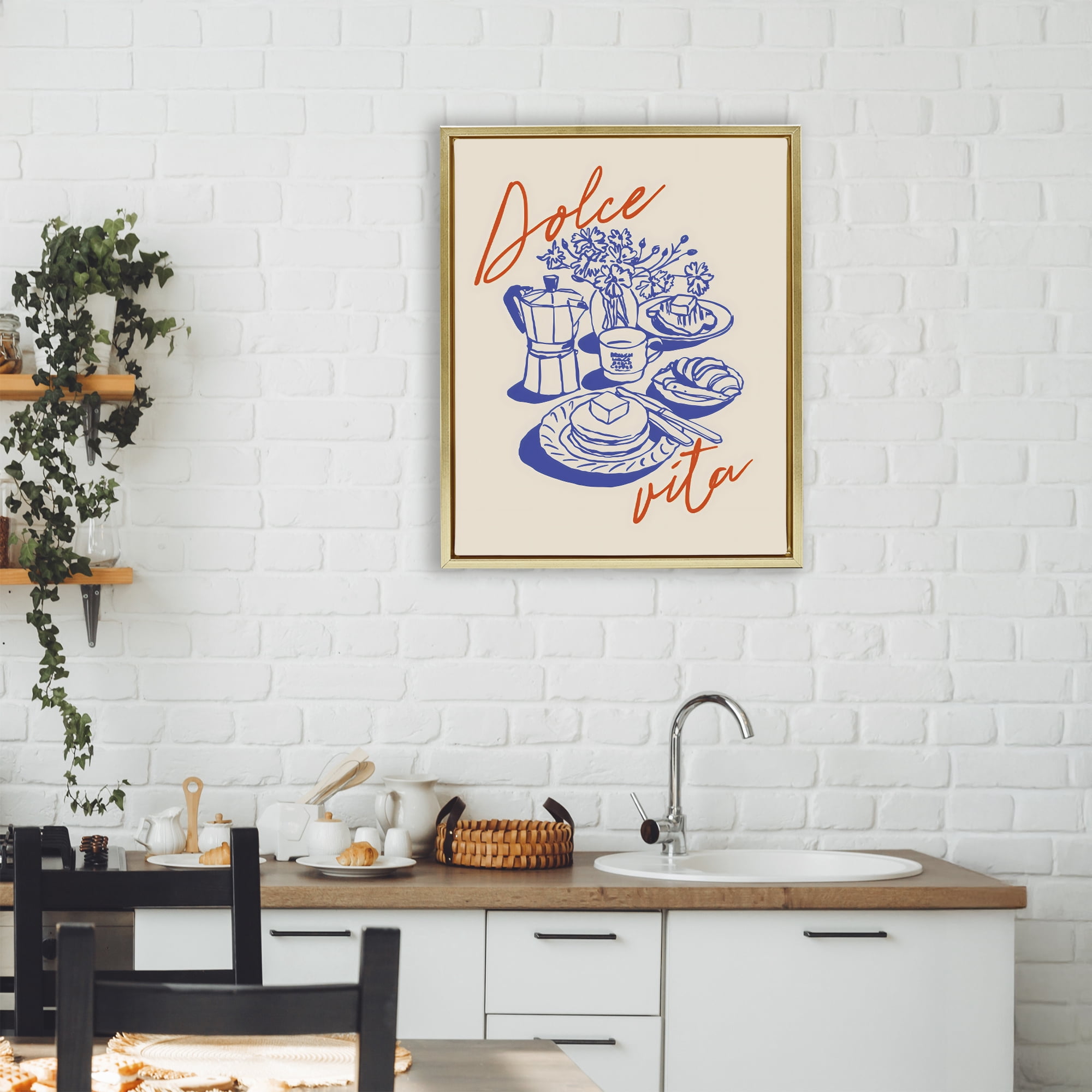 Stupell Industries Retro Breakfast Morning Spread Gold Framed Floater Canvas Wall Art, design by The Prints Vibe