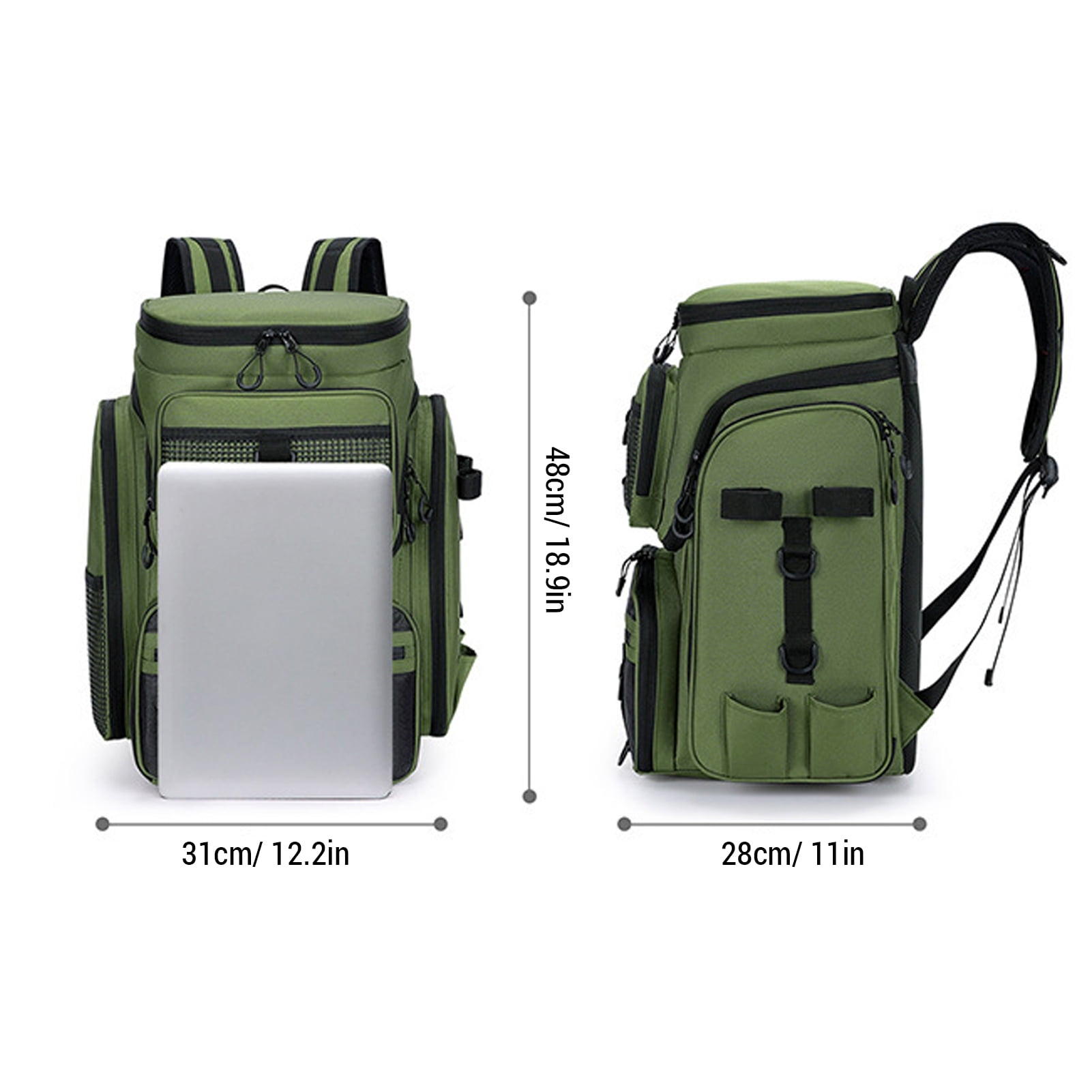 Blusea Fishing Tackle Backpack , Large Outdoor Storage Tackle Bag  for Fishing Gear,Green（NO Trays）