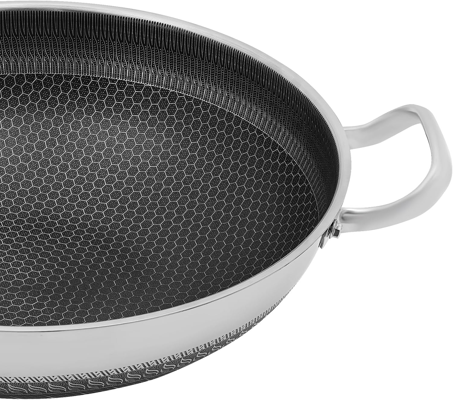 Stainless Steel Frying Pot, 14-Inch Honeycomb Wok Pan with Tempered Glass Lid – Non-Stick & Scratch-Resistant for Gas/Induction/Electric Stoves