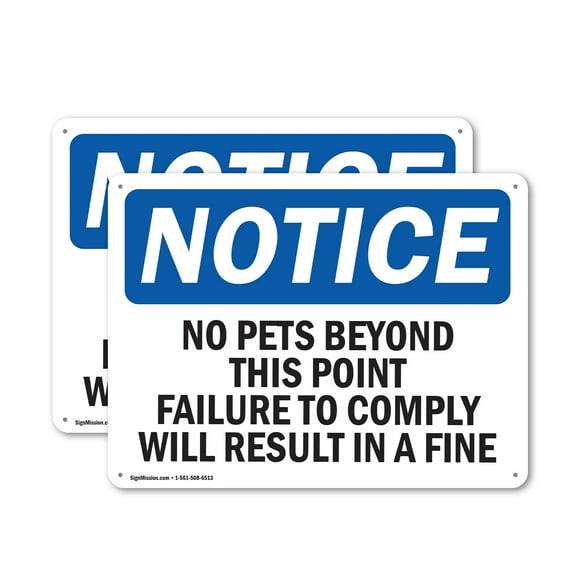 (2 Pack) No Pets Beyond This Point Failure To Comply OSHA Notice Sign 18 Inch X 12 Inch Plastic Sign, Weather Resistant, UV Protected for Workplace, Business, and Construction Site,