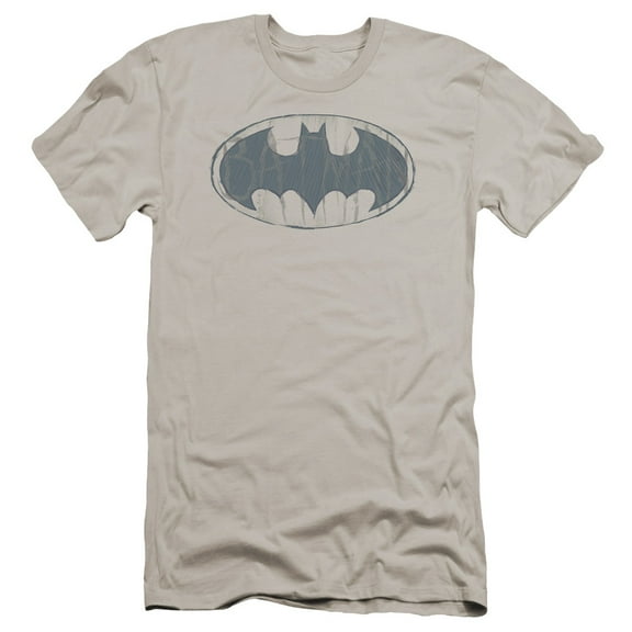 Batman Water Sketch Signal Premium Canvas T-Shirt Adult Slim Fit 30/1-Silver