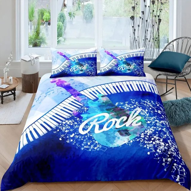 Housse de Couette Rock Musique Très Grand Ensemble de Literie Jazz Musique pour Adolescents Housse de Couette Graffiti Hip Hop Notes de Musique Polyester