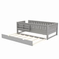 thumbnail image 5 of Bellemave Twin Bed with Trundle and Small Stairs, Twin Size Platform Bed Frame with Rail and Bookshelf, Wooden Montessori Floor Bed No Box Spring Needed, Gray, 5 of 8