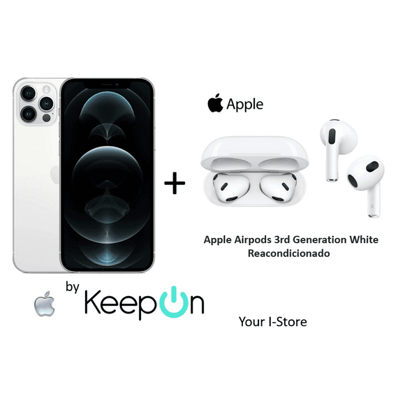 apple iphone 12 pro max 128 incluye protector de pantalla keepon  apple airpods 3rd generation white silver plateado apple reacondicionado