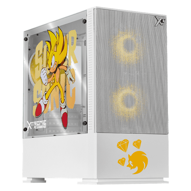 Gabinete XTREME PC GAMING Sonic Super Sonic Comic Mini Torre 3 Fan ARGB Blanco CXTSUAIWT