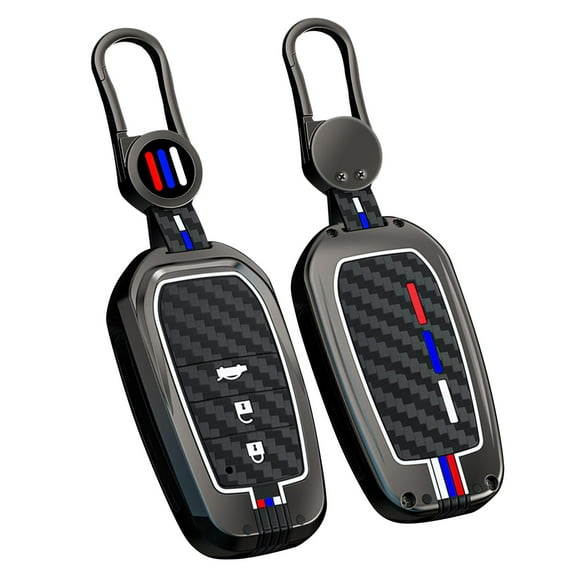 Carbon Fiber Pattern 3 Button Smart Key Fob Cover Fit for Toyota Venza RAV4 Corolla Se Land Cruiser Grand Highlander Tundra Crown Tacoma Keyless Luminous Key Case with Keychain Tundra Crown Tacoma Ke