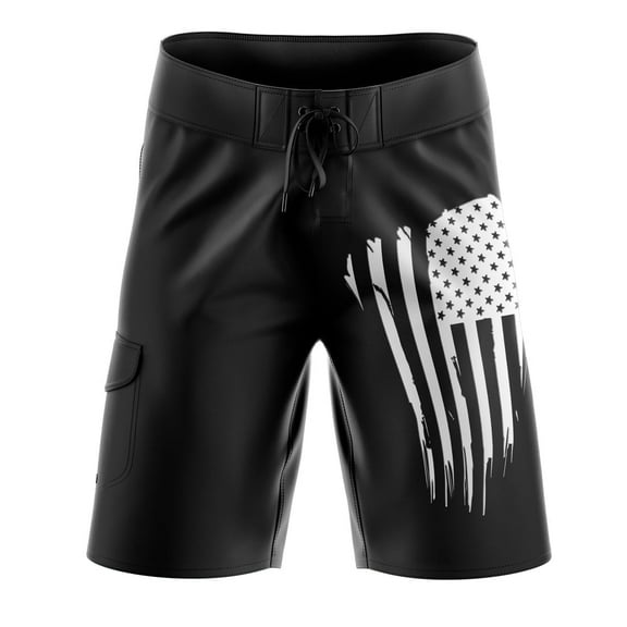 Men's Old Glory Black Board Shorts, Decorated in The USA
