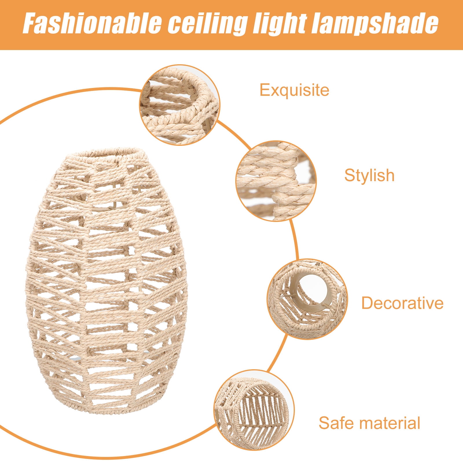 OUNONA Khaki Woven Lamp Cover for Pendant Lamp Shade Elegant Chandelier Light Accessory for Home Use