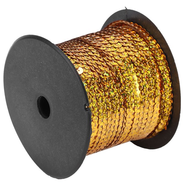 M Buder Rollo de Lentejuelas 100 Yardas (91.44 m) 6mm Accesorio Decorativo Dorado Láser para Manualidades Costura Disfraces y Proyectos Creativos