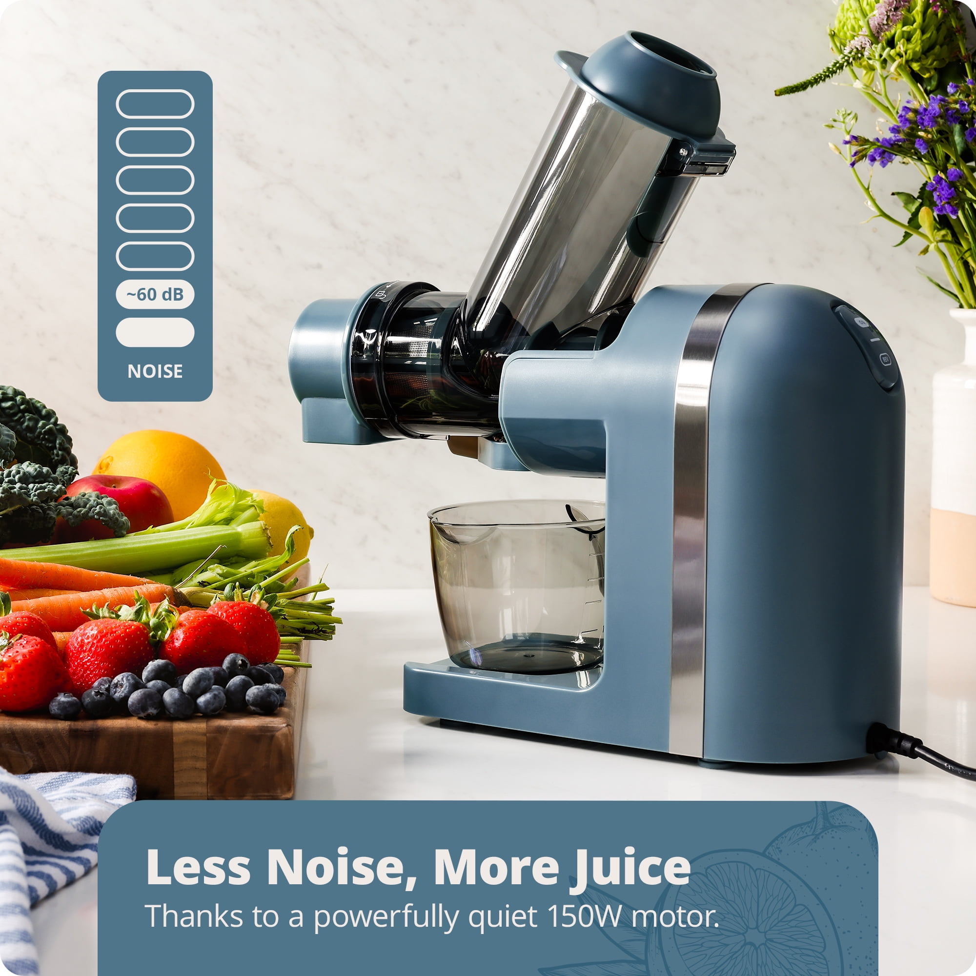 Greater Goods Slow Masticating Cold Press Juicer Machine, A Powerful Juice Extractor for Healthy and Delicious Fruit and Vegetable Juices, Stone Blue