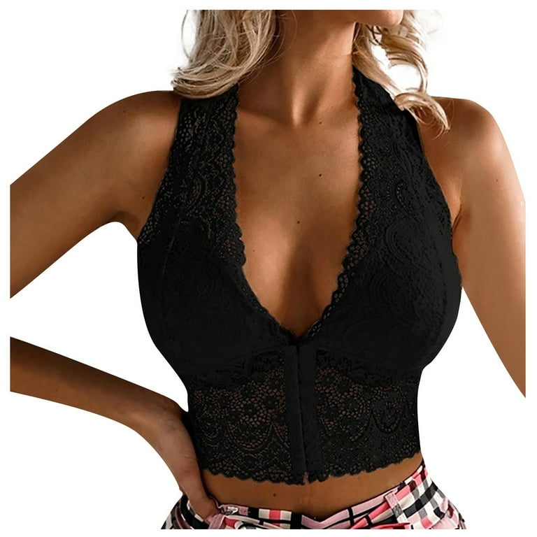 Ladies Erotic Lingerie Sexy Deep V Solid Color Lace Bra With Chest
