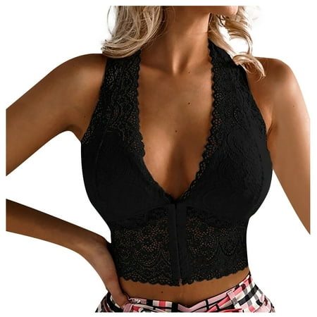 

DENGDENG Women Sexy Halter Bras Plus Size Deep V Neck Comfort Underwire for Women Lingerie Lace Bra