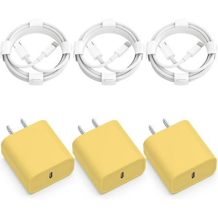 3-Pack iPhone 14 13 12 11 Fast Charger,20W PD USB C Wall Charger 6FT Cable Fasting Charging Adapter Compatible with iPhone 14Pro/13 Pro/12/12 Pro Max/11 Pro Max/XS Max/XS-Yellow