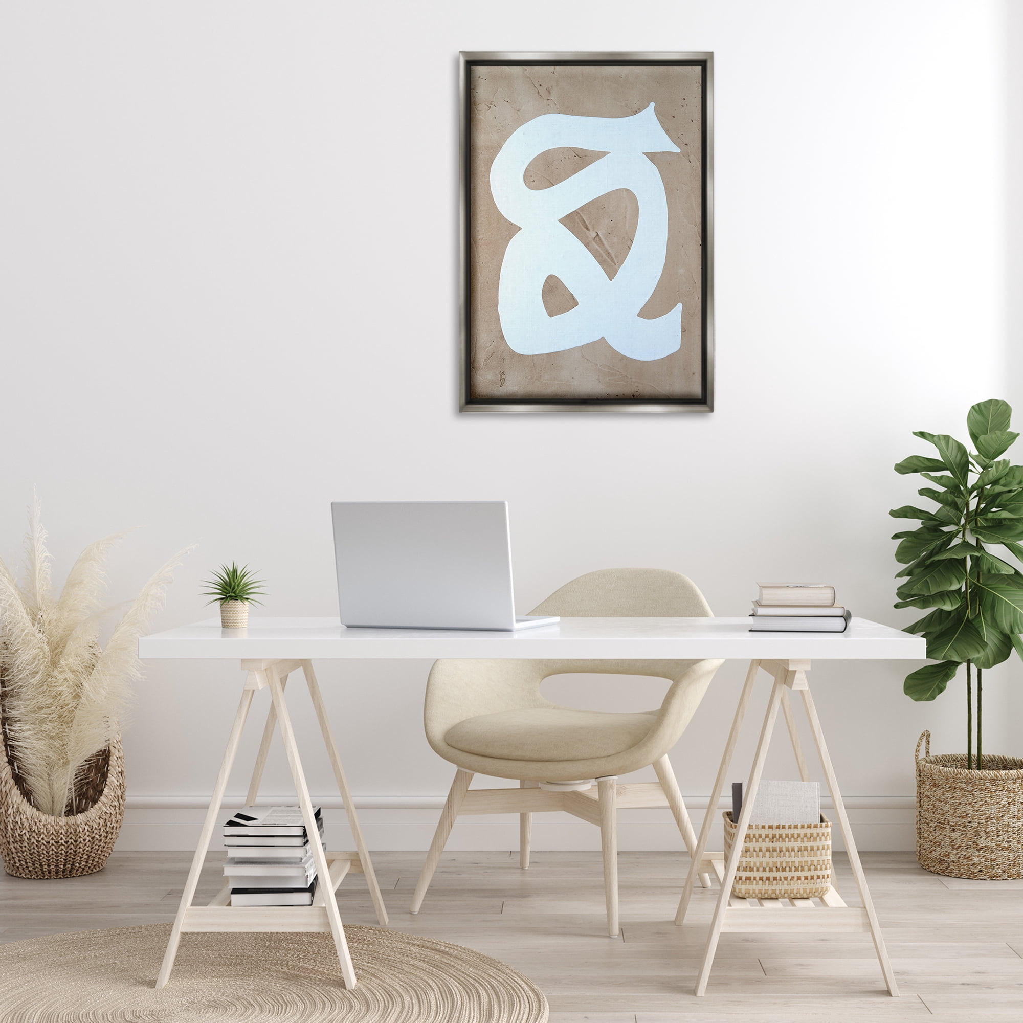 Stupell Industries Modern Swirl on Beige Abstract Painting Gray Floater Framed Canvas Art Print Wall Art, 21 x 31