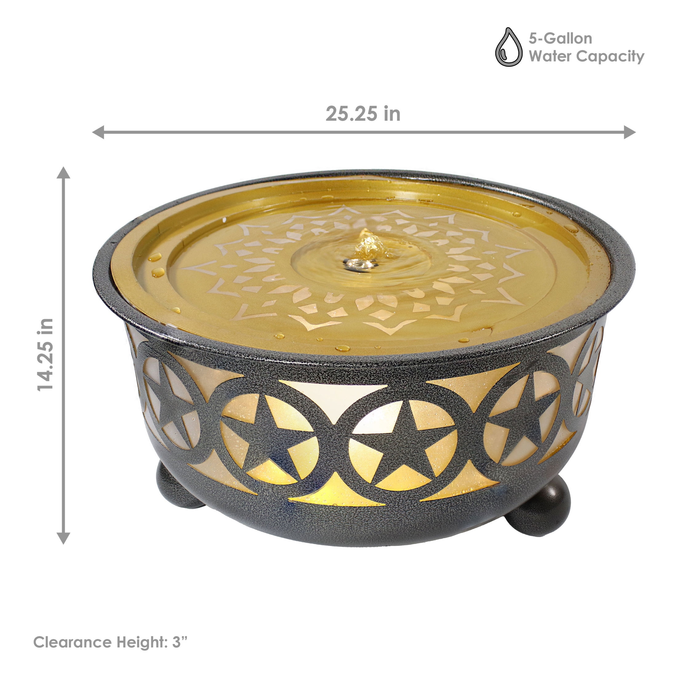 Sunnydaze All Star Bowl Galvanized Iron Outdoor Water Fountain with Light