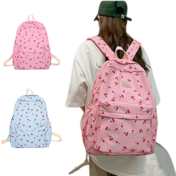 School Backpack with Cute Cherry Print Lightweight Laptop Bag Women Travel Aesthetic Backpack