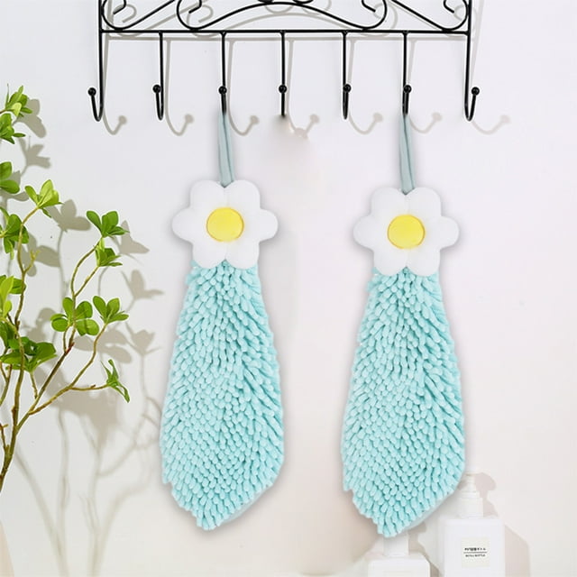 SuoKom Flowers Chenille Hand Towel Cute Hanging Hand Wipe Ball Hand Towel Thickened Absorbent Hangable Multifunctional Hand Towel