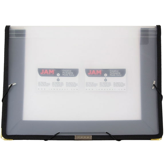 JAM Plastic Elastic Portfolio, 9.75x13, 1/Pack, Clear with Black Fabric Edges