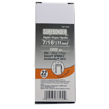 

Surebonder 300-716-5M 7/16-Inch 22 Gauge Upholstery Staple - 5000 count