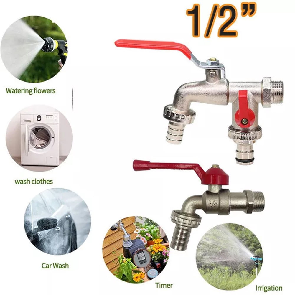 1/2" Single/Double Outlet Valve Garden Irrigation Water Tap Faucet Anti-Freeze Double